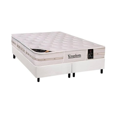 Cama Box Queen: Colchão Molas Pocket Ensacadas Castor Kingdom Aloe Vera + Base Crc Courano White (