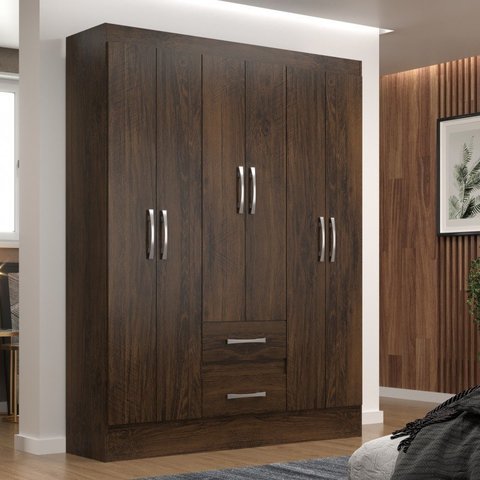 Guarda-Roupa Asia Casal 6 Portas 2 Gavetas Cor Cacau