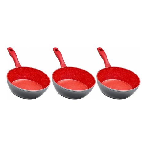 Jogo 3 Frigideira Polishop Flavorstone Day By Day 28cm Vermelho
