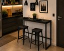 Ver imagem 1 de Mesa Jantar Aparador Bancada Alta Industrial 100x60cm Tampo Preto Pés Preto