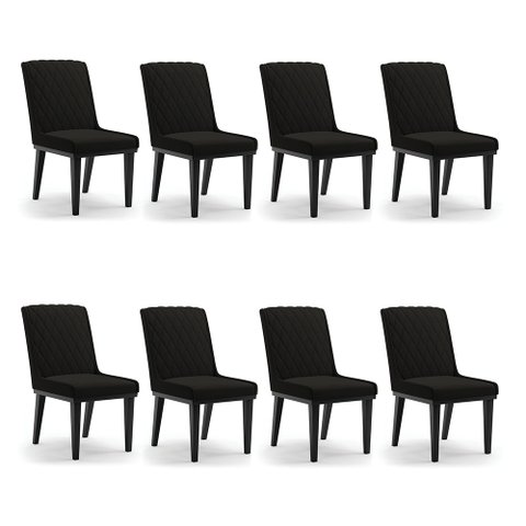 Cadeira Sala de Jantar Base Madeira Preto Kit 8 Sofia Suede Preto D03 - D'Rossi