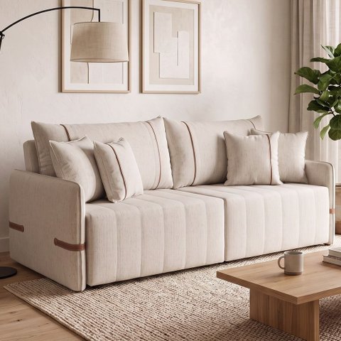Sofá Cama Retrátil 240cm Essence D05 Linho Cru/camel - Mpozenato