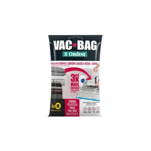 Kit de Saco a Vácuo Organizador 8 Médios 45x65cm Transparente Vac Bag Ordene + 2 Bomba de Ar