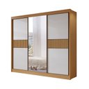 Ver imagem 2 de Guarda-Roupa Casal Ripado 3 Portas de Correr com Espelho 100% MDF Cristal Marrom/Cinamomo/Off White