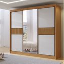 Ver imagem 1 de Guarda-Roupa Casal Ripado 3 Portas de Correr com Espelho 100% MDF Cristal Marrom/Cinamomo/Off White