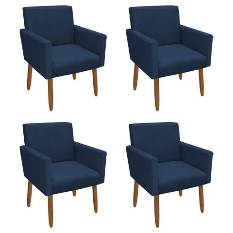 Kit 4 Poltronas Decorativa Nina Veludo Azul Marinho