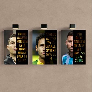 Kit 3 Quadro Decorativo Neymar Messi Cr7 Motivacional Futebol 40x28cm