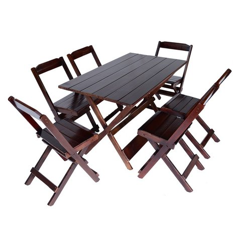 Jogo Conjunto 6 Cadeiras e 1 Mesa Dobrável de Madeira  120 x 70 - Com Pintura Imbuia