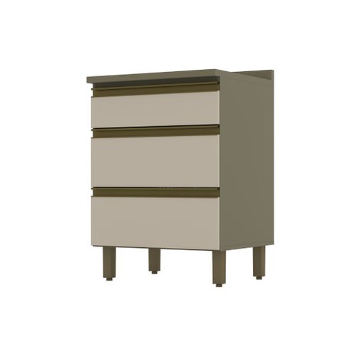 Balcão Gaveteiro 60cm com Tampo 3 Gavetas Connect Henn - Duna/cristal