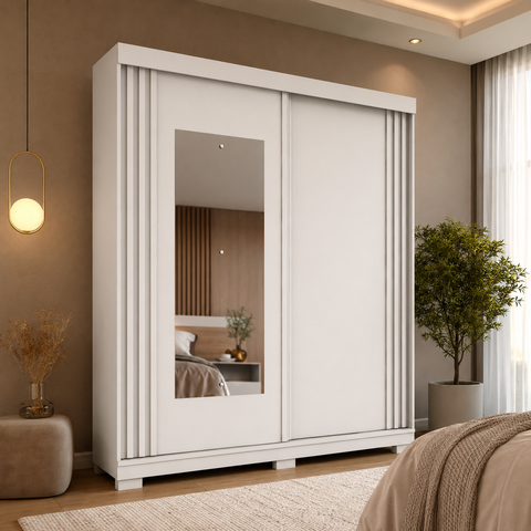 Guarda Roupa Athena com Espelho 2 Portas Corrediças e 6 Pés Branco ACP Móveis
