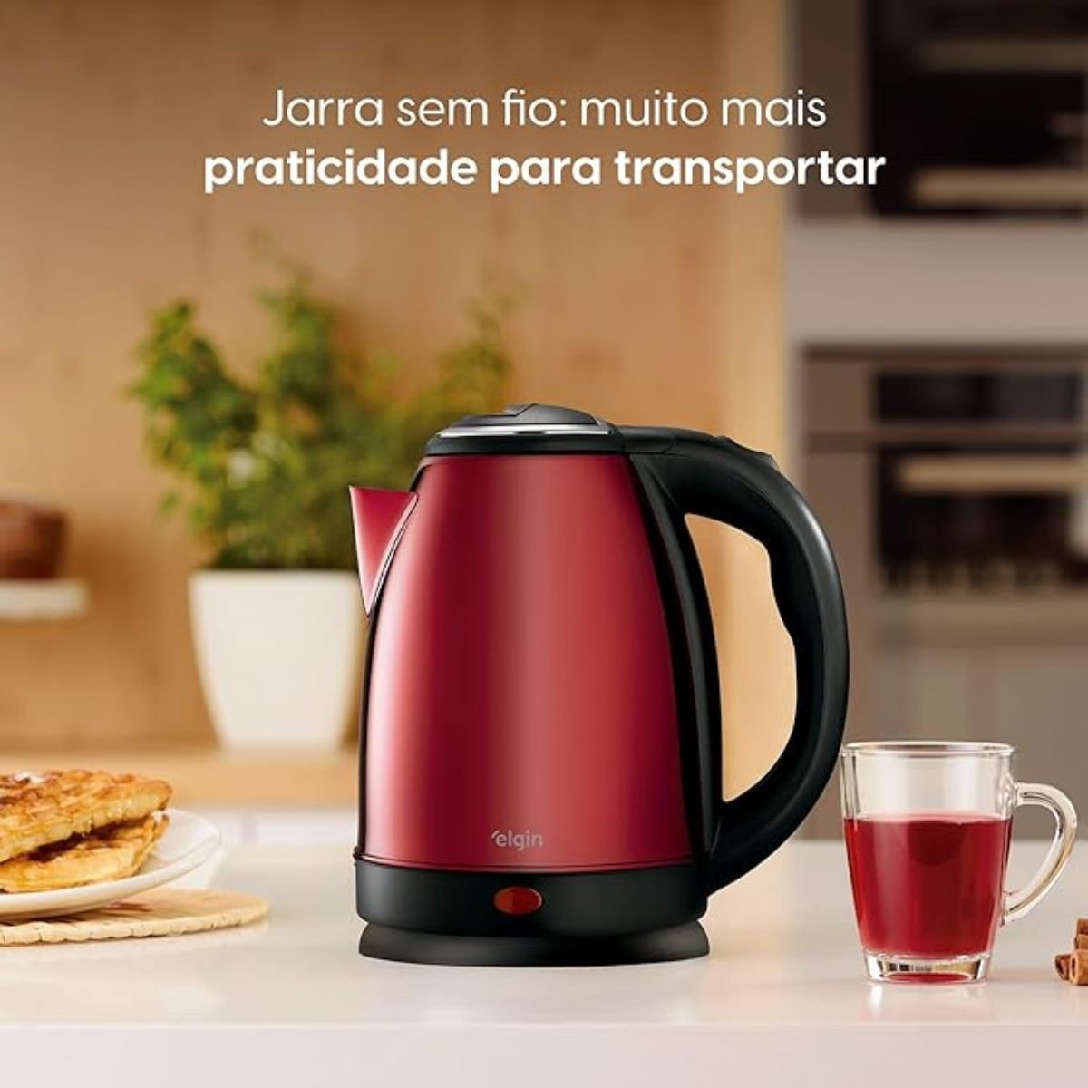 Chaleira Elétrica sem Fio em Inox Vermelha Elgin 1,8l 220v - 8