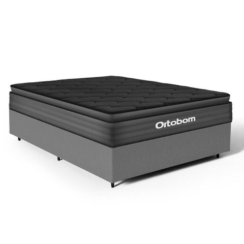 Cama Box com Colchão Ortobom de Espuma Pillow Top Confort Black Casal 138cm