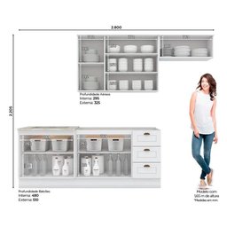 Módulo Cozinha Henn Americana (2 Aéreos. 2 Balcões, 1 Complemento) 5 Peças Branco - 4