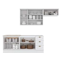 Módulo Cozinha Henn Americana (2 Aéreos. 2 Balcões, 1 Complemento) 5 Peças Branco - 3