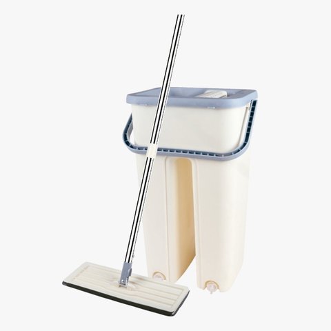 Balde Flat Mop Esfregão Limpa Lava e Seca Rodo Gira 360°:bege