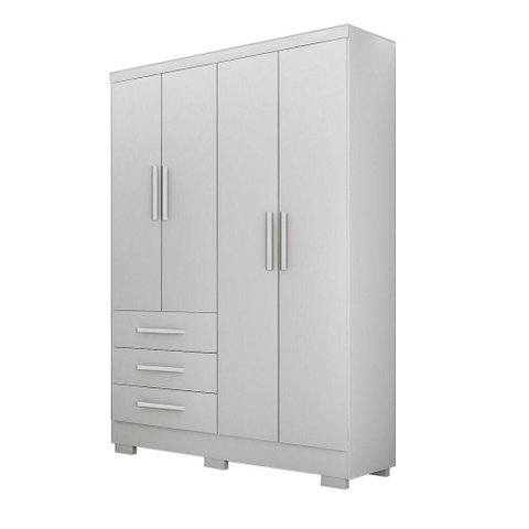 Guarda Roupa Solteiro Encant 4 Portas de Bater 3 Gavetas MDP Neve 120cm