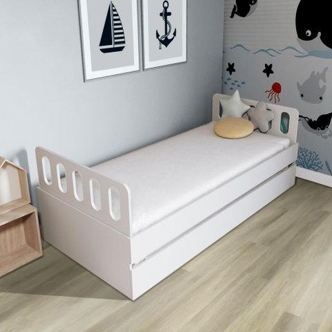 Bicama Solteiro Mdf Bp Branco com Cabeceira Megamobilia