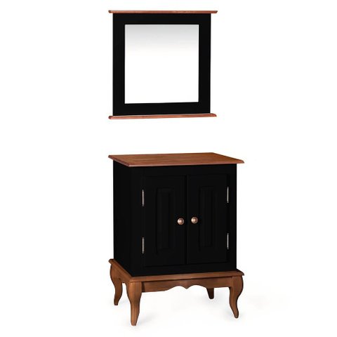 Gabinete para Banheiro 2 Portas com Espelheira Dália 3057 - Preto/imbuia Glazer