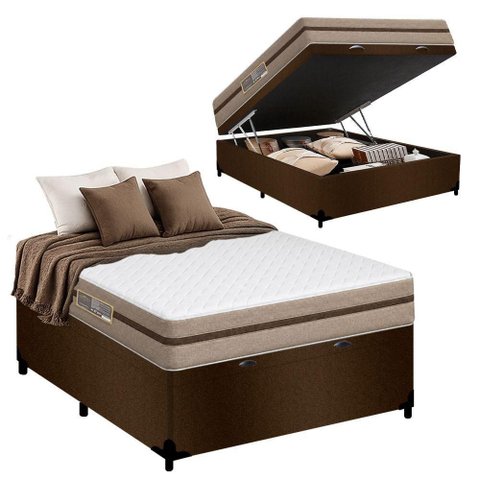 Cama Box com Baú Casal Bioclassic Molas Ensacadas Suede Marrom Royal Sleep 138cm
