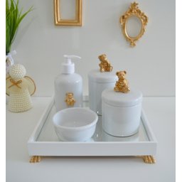 Kit Higiene Porcelana Bebê Banho Cuidado Quarto K014 Ursa - Dourado - 1