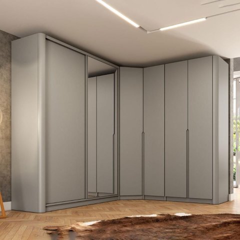 Guarda Roupa Modulado Casal Bend 6 Portas Correr 6 Gavetas MDF Grigio Casa Lar Shop