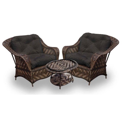 Conjunto de Poltronas Fibra Sintética Naja - 2 Poltronas + 1 Mesa Centro - Tecido Duna Marrom