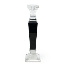 Castiçal de Vidro Preto e Cristal Médio Design Geo. 32cm - 2