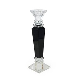 Castiçal de Vidro Preto e Cristal Médio Design Geo. 32cm - 1