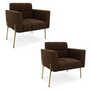 Ver imagem 1 de Poltrona Pé de Ferro Dourado para Sala Kit 2 Elisa Suede Marrom D03 - D'Rossi
