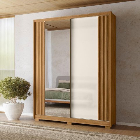 Guarda Roupa Colorado 175cm com Espelho 2 Portas Freijó Off White Moval