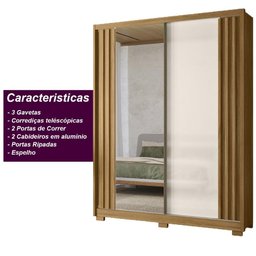 Guarda Roupa Colorado 175cm com Espelho 2 Portas Freijó Off White Moval - 3