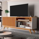Ver imagem 2 de Rack Buriti Ripado Off White e Nature para Sala Moderna com Espaço para TV