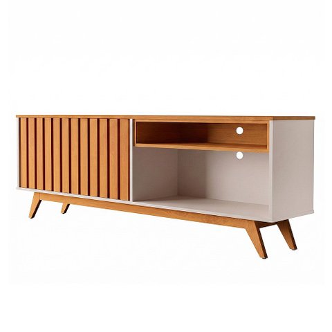 Rack Buriti Ripado Off White e Nature para Sala Moderna com Espaço para TV