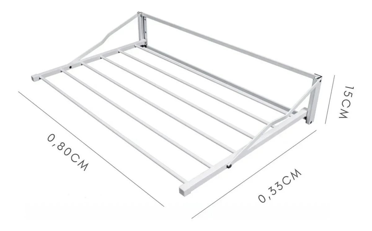 Varal Articulado 33cm x 80cm x 06 Varetas - Em Alumínio Branco - 2