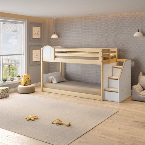 Beliche Infantil Montessoriana com Escada Lateral com LED New Garden Casatema MadeiraOriginals Marrom/Branco