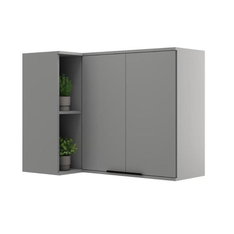 Armário de Cozinha Modulado Alpha 2505 Canto Reto C/ 2 Portas 94cm Cinza - Carraro