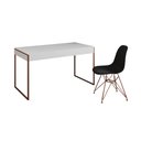Ver imagem 2 de Escrivaninha Industrial Escritório Branca 137x53cm Malta com 1 Cadeira Eames Eiffel Preta Base Cobre