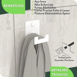 Gancho de Parede Toalha Cabide Banheiro Branco ELG - 3