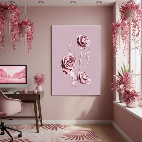 Quadro Decorativo Rosas de Tinta 70x50cm Mold Preta