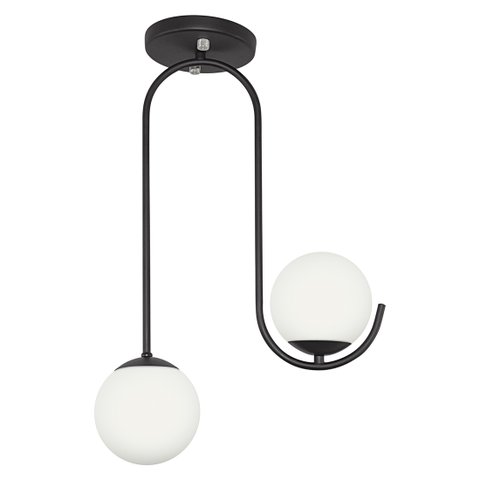 Luminária Lustre Aro Jabuticaba 2 Globos de Vidro Preto