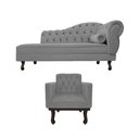 Ver imagem 2 de Kit Diva Recamier Juliana 185cm Lado Esquerdo e 01 Poltrona Classic Suede Cinza - Amarena Móveis