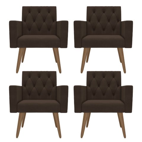 Kit 4 Poltronas Capitonê Confortáveis Loja Recepção Sala Marrom