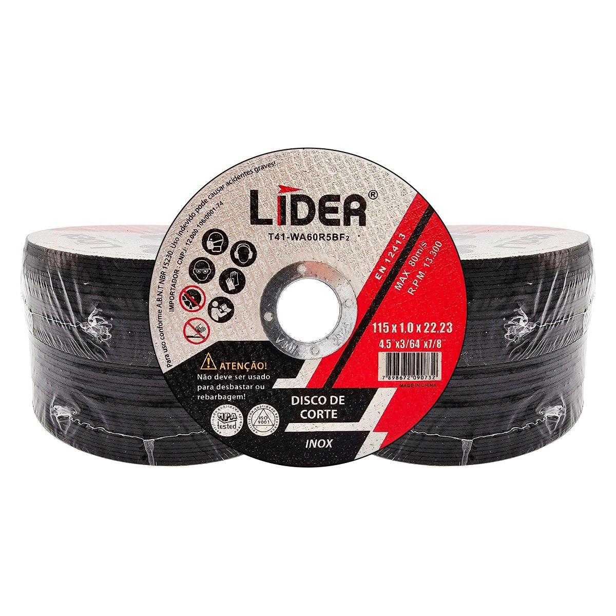 Kit 100 Discos de Corte Fino 1mm Lider 115x22mm 4 1/2