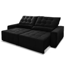 Sofá Retrátil/Reclinável Alaska 2,70m Suede Velut Preto c/ Molas no Assento - King House - 4