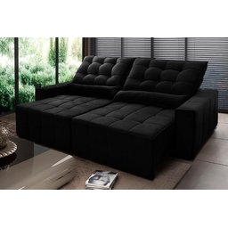 Sofá Retrátil/Reclinável Alaska 2,70m Suede Velut Preto c/ Molas no Assento - King House - 1