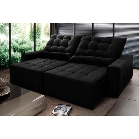 Sofá Retrátil/Reclinável Alaska 2,70m Suede Velut Preto c/ Molas no Assento - King House