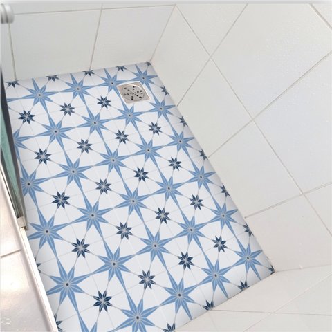 Adesivo piso box Estrela azul cinza antiderrapante - 1,20 x 0,97 metros