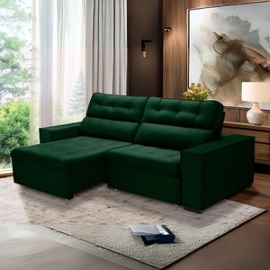 Sofa Retratil Reclinavel 2 Lugares 2,60 Vitória Veludo Verde Lansofbr