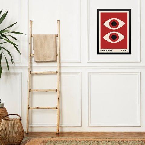 Quadro Arte Moderna Bauhaus - Olhos Vermelhos 24x18cm:moldura Preta