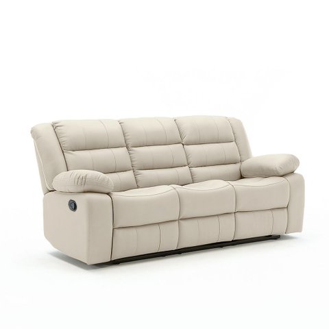 Sofá Reclinável Sala de Cinema 3 Lugares Oscar Manual Massagem Aquecimento Porta Copos Pu Bege G94 -